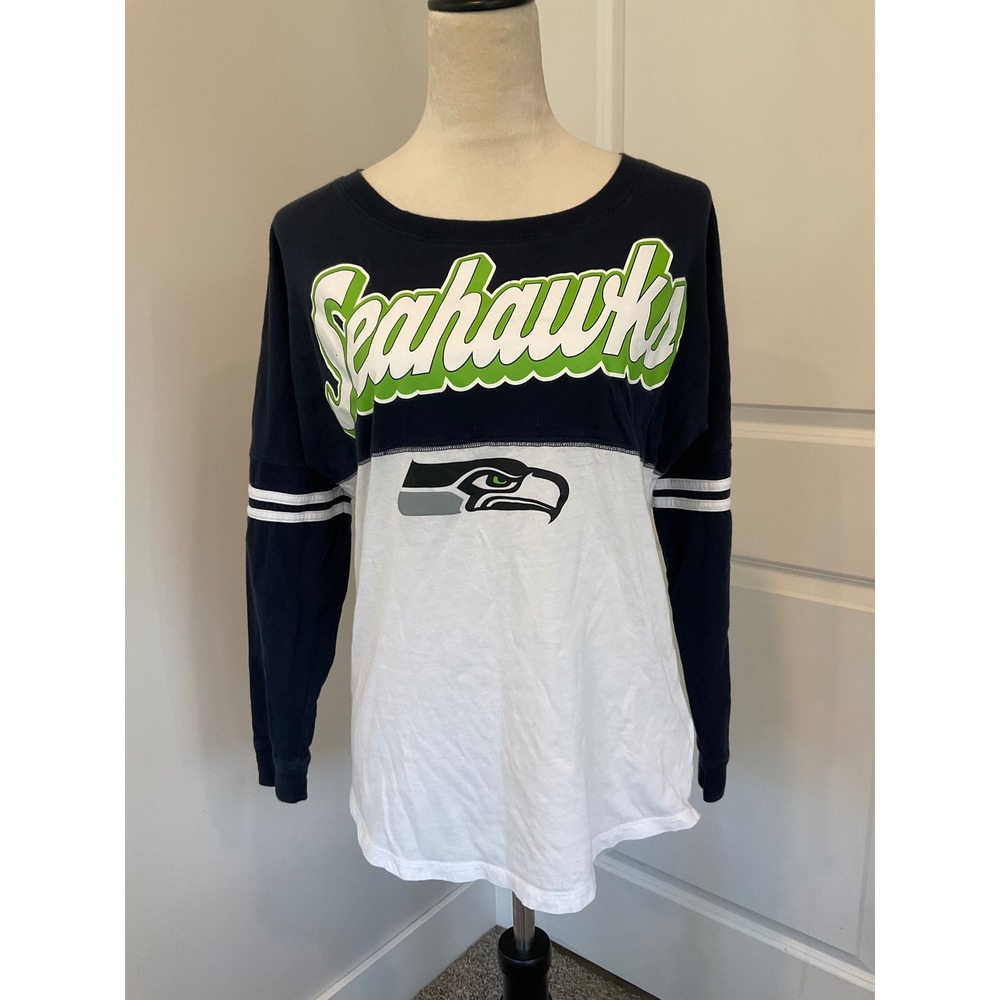 NFL Team Apparel Seattle Seahawks Long Sleeve Shirt Navy White Women Medium